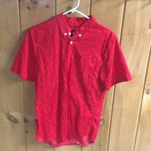 Red Short Sleeve Button Up